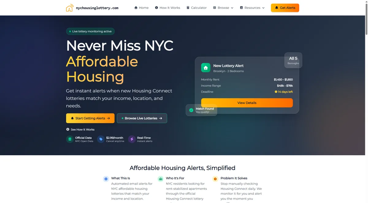 NYC Housing Lottery dashboard — instant affordable housing alerts